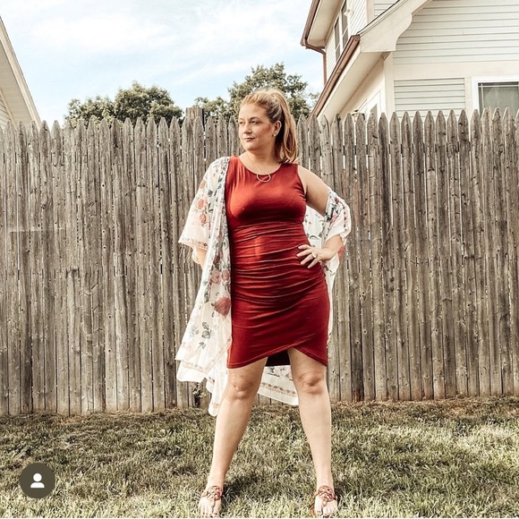3/$13 Burgundy Bodycon Dress with Ruching - Picture 1 of 6